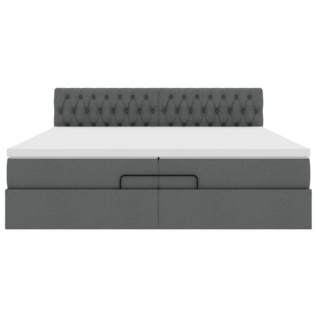 Ottoman-Bett mit Matratzen & LEDs Dunkelgrau 200x200 cm Stoff