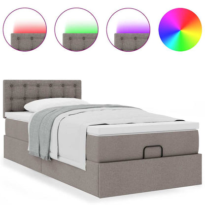 Ottoman-Bett mit Matratze & LEDs Taupe 100x200 cm Stoff