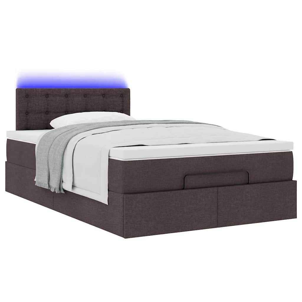 Ottoman-Bett mit Matratze & LEDs Dunkelbraun 120x190 cm Stoff