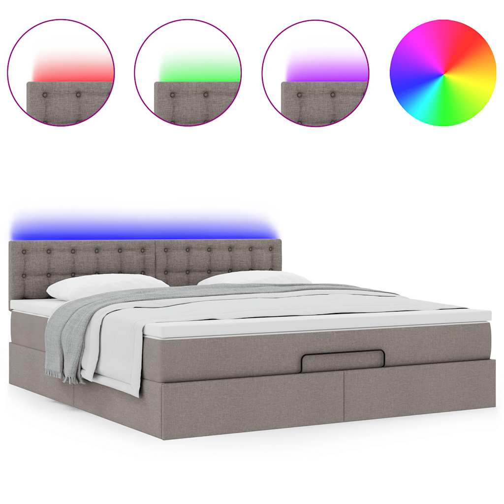 Ottoman-Bett mit Matratze & LEDs Taupe 160x200 cm Stoff