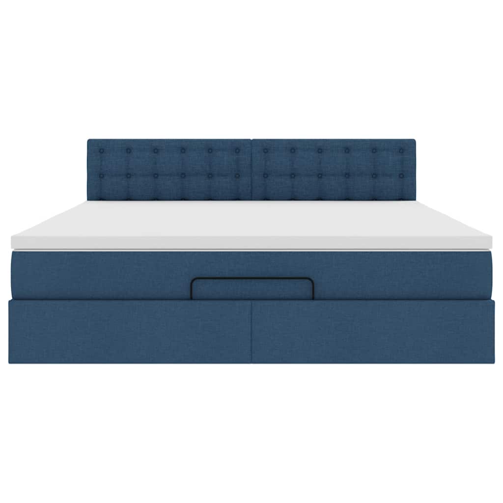 Ottoman-Bett mit Matratze & LEDs Blau 160x200 cm Stoff