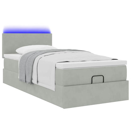Ottoman-Bett mit Matratze & LEDs Hellgrau 90x190 cm Samt
