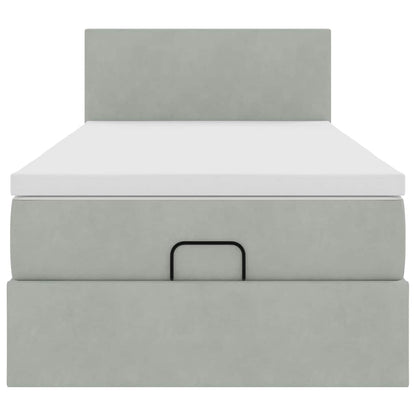 Ottoman-Bett mit Matratze & LEDs Hellgrau 90x190 cm Samt