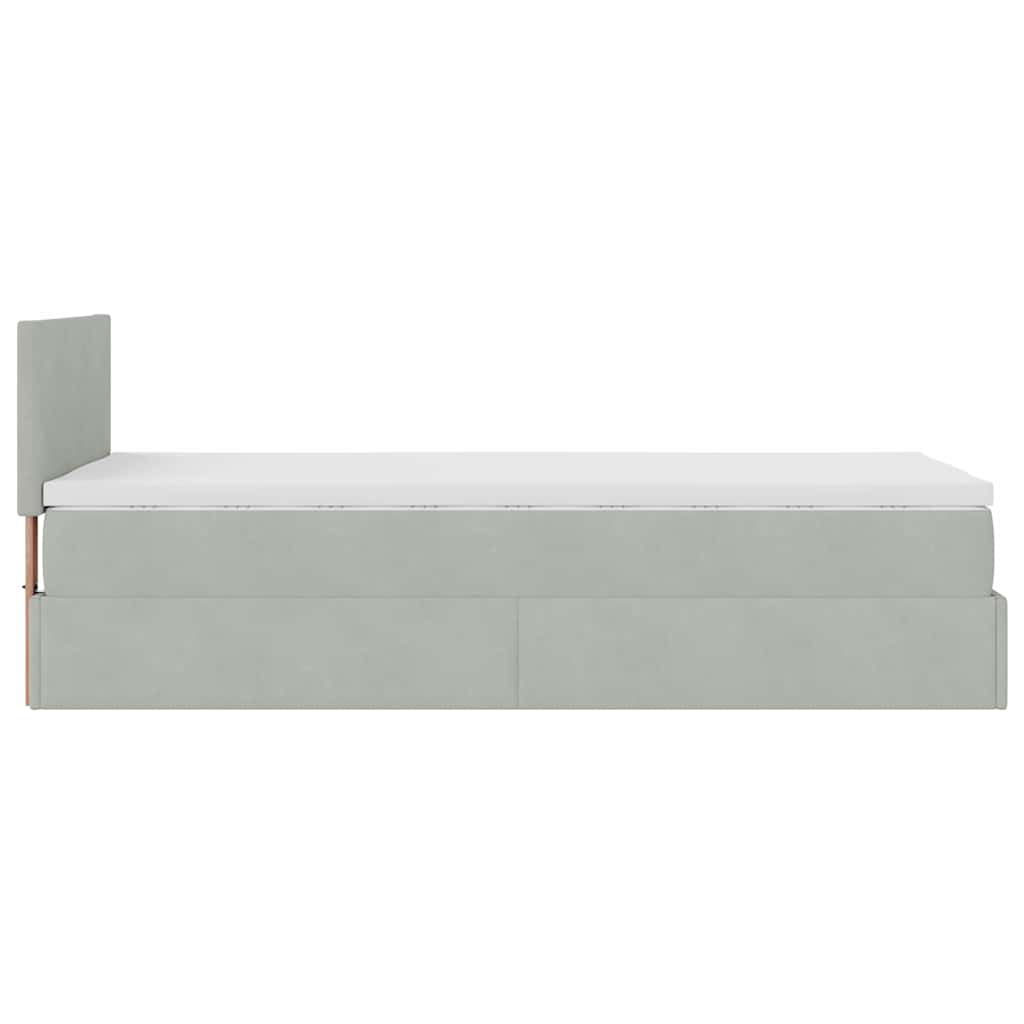 Ottoman-Bett mit Matratze & LEDs Hellgrau 90x190 cm Samt
