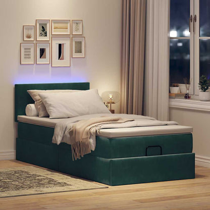 Ottoman-Bett mit Matratze & LEDs Dunkelgrün 90x190 cm Samt