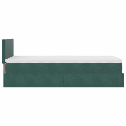 Ottoman-Bett mit Matratze & LEDs Dunkelgrün 90x190 cm Samt
