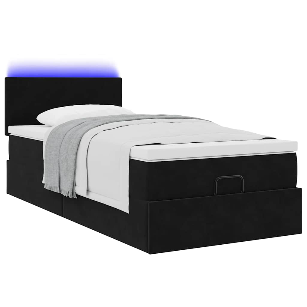 Ottoman-Bett mit Matratze & LEDs Schwarz 90x200 cm Samt