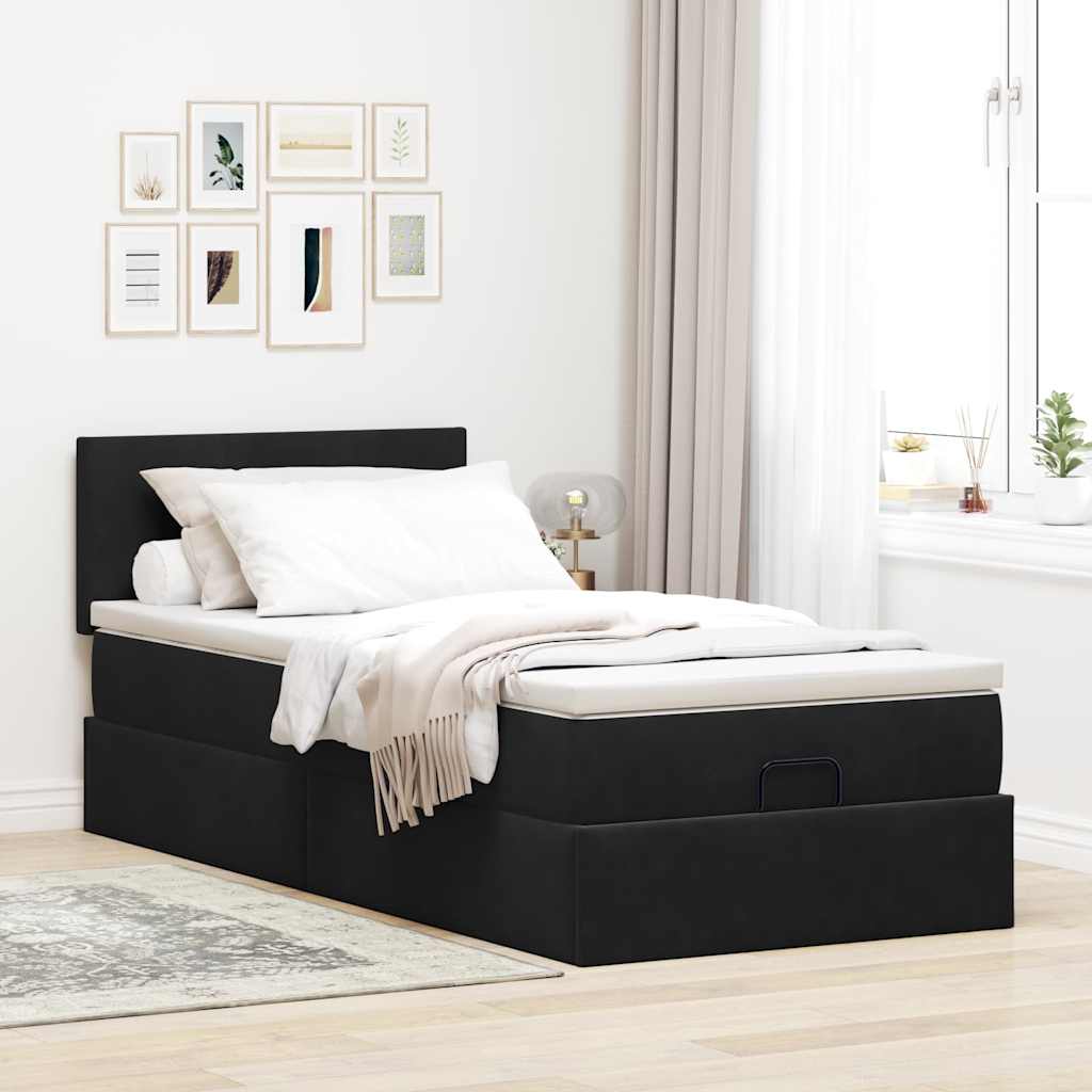 Ottoman-Bett mit Matratze & LEDs Schwarz 90x200 cm Samt
