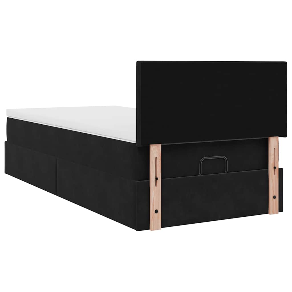 Ottoman-Bett mit Matratze & LEDs Schwarz 90x200 cm Samt