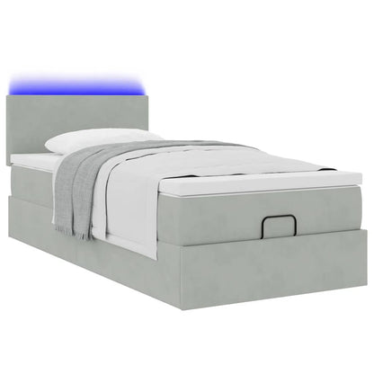 Ottoman-Bett mit Matratze & LEDs Hellgrau 100x200 cm Samt