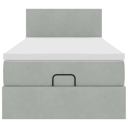 Ottoman-Bett mit Matratze & LEDs Hellgrau 100x200 cm Samt