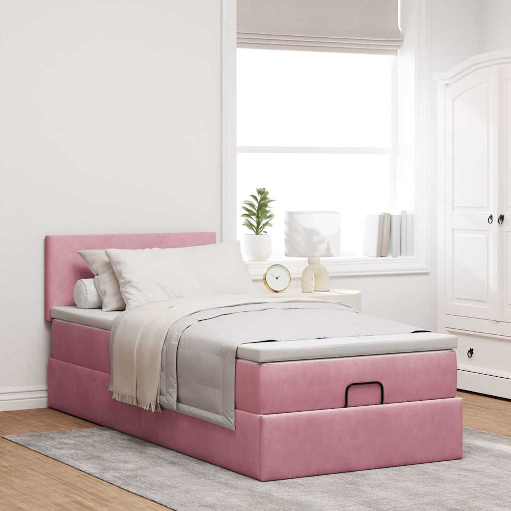 Ottoman-Bett mit Matratze & LEDs Rosa 100x200 cm Samt