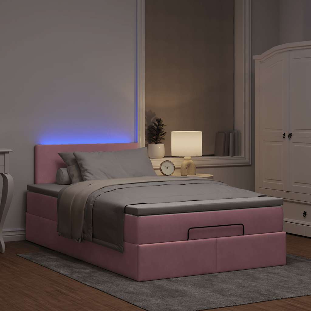 Ottomane Bett mit Matratze & LEDs Rosa 120x190 cm Samt