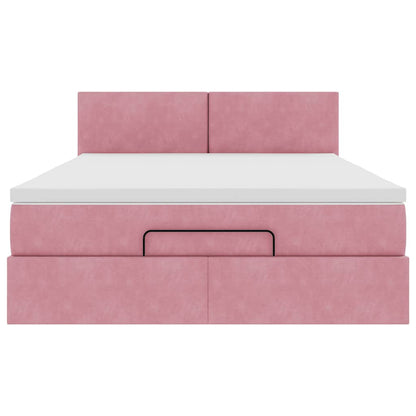 Ottoman-Bett mit Matratze & LEDs Rosa 140x190 cm Samt