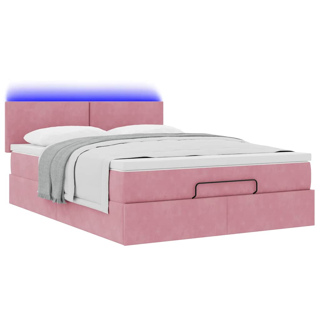 Ottoman-Bett mit Matratze & LEDs Rosa 140x200 cm Samt