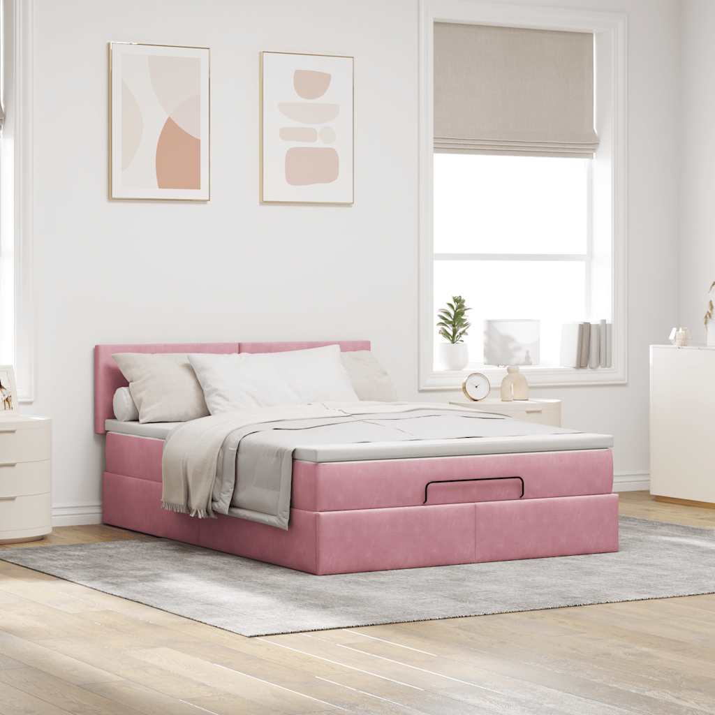 Ottoman-Bett mit Matratze & LEDs Rosa 140x200 cm Samt
