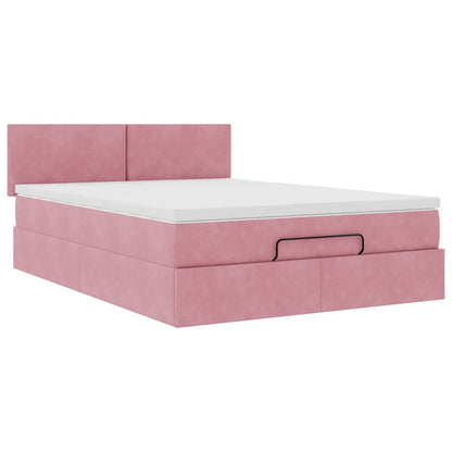 Ottoman-Bett mit Matratze & LEDs Rosa 140x200 cm Samt