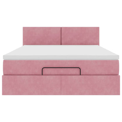 Ottoman-Bett mit Matratze & LEDs Rosa 140x200 cm Samt