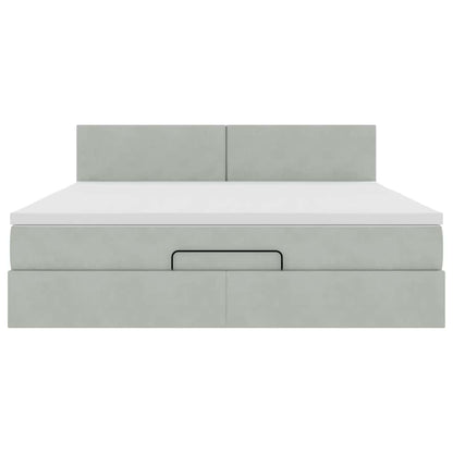 Ottoman-Bett mit Matratze & LEDs Hellgrau 160x200 cm Samt