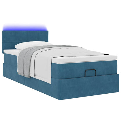 Ottoman-Bett mit Matratze & LEDs Dunkelblau 90x190 cm Samt