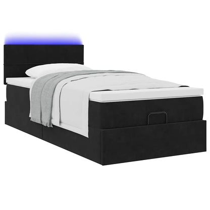 Ottoman-Bett mit Matratze & LEDs Schwarz 90x200 cm Samt