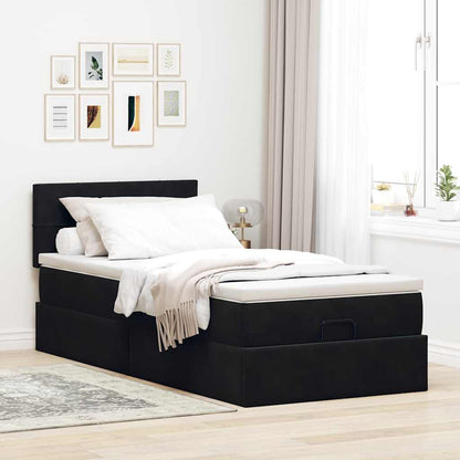 Ottoman-Bett mit Matratze & LEDs Schwarz 90x200 cm Samt