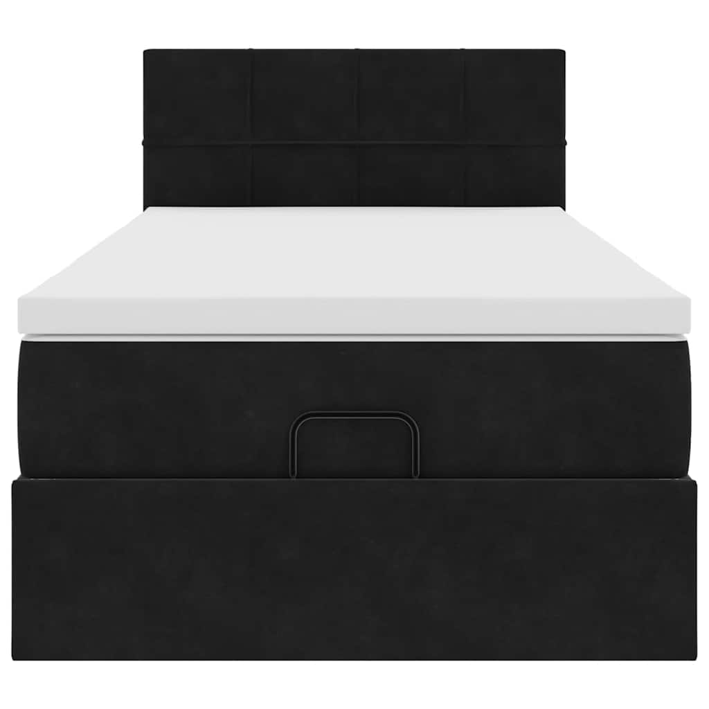 Ottoman-Bett mit Matratze & LEDs Schwarz 90x200 cm Samt