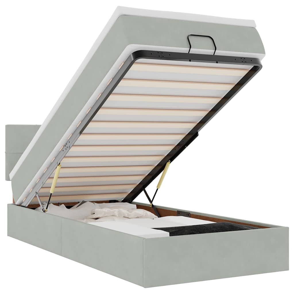 Ottoman-Bett mit Matratze & LEDs Hellgrau 100x200 cm Samt