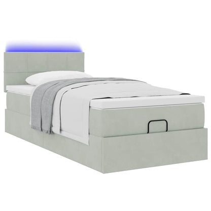 Ottoman-Bett mit Matratze & LEDs Hellgrau 100x200 cm Samt