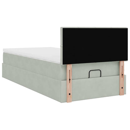 Ottoman-Bett mit Matratze & LEDs Hellgrau 100x200 cm Samt
