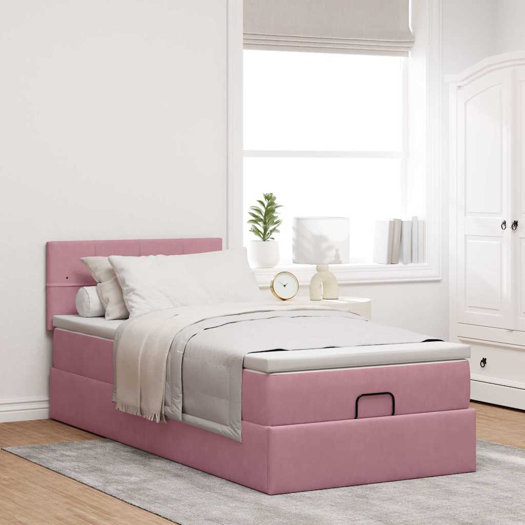 Ottoman-Bett mit Matratze & LEDs Rosa 100x200 cm Samt