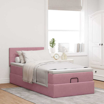 Ottoman-Bett mit Matratze & LEDs Rosa 100x200 cm Samt