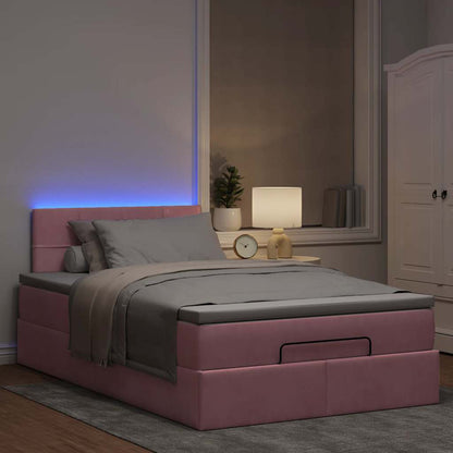 Ottomane Bett mit Matratze & LEDs Rosa 120x190 cm Samt