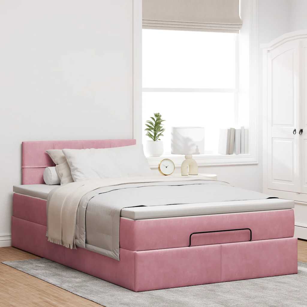 Ottomane Bett mit Matratze & LEDs Rosa 120x190 cm Samt