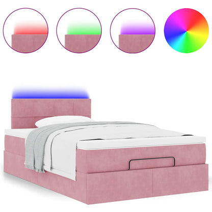 Ottomane Bett mit Matratze & LEDs Rosa 120x190 cm Samt