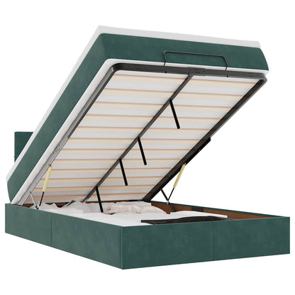 Ottoman-Bett mit Matratze & LEDs Dunkelgrün 120x200 cm Samt