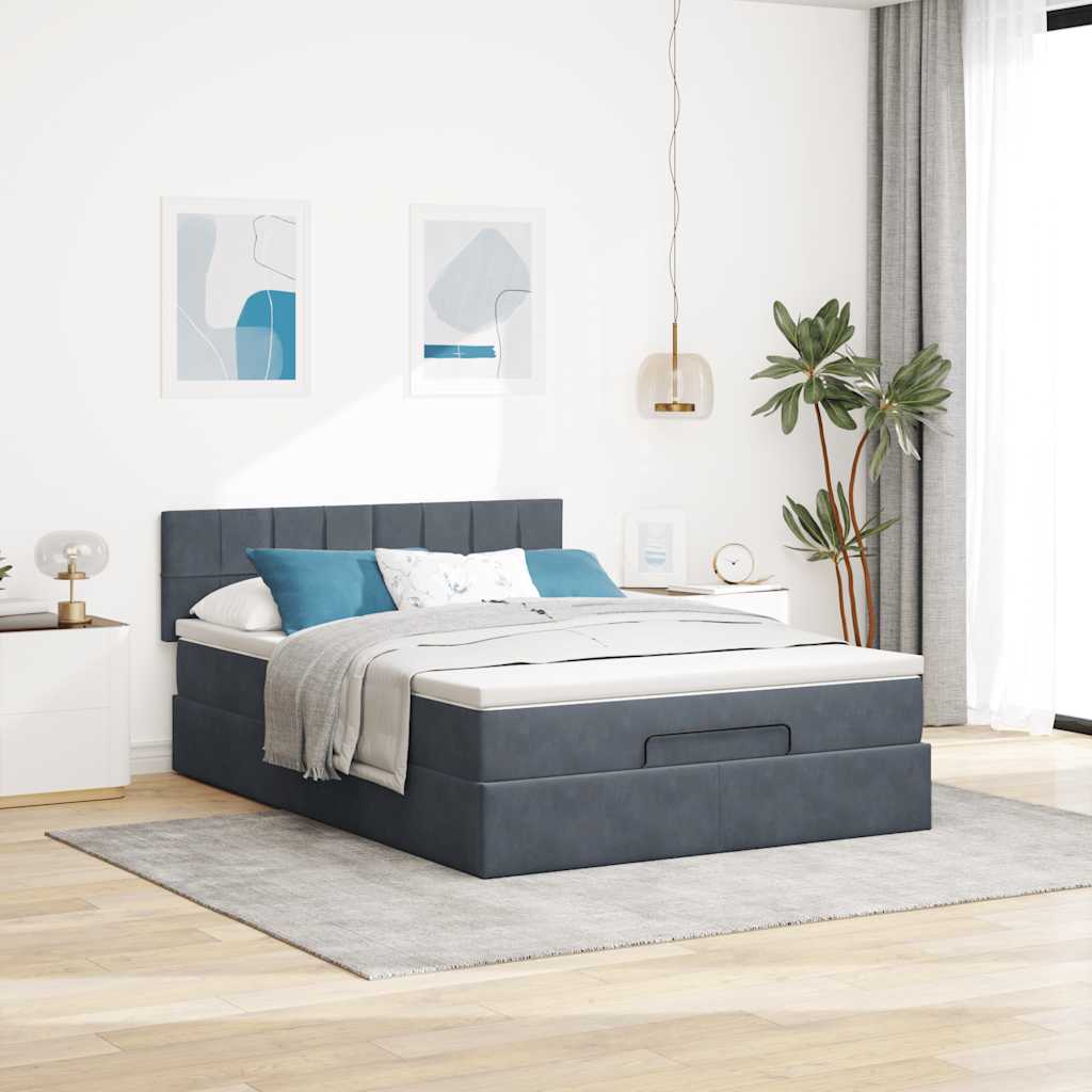 Ottoman-Bett mit Matratze & LEDs Dunkelgrau 140x190 cm Samt