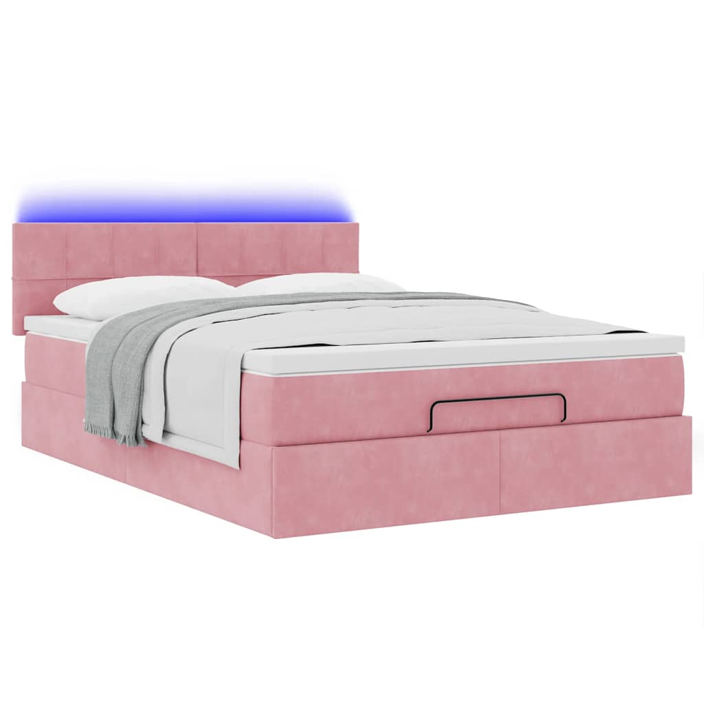 Ottoman-Bett mit Matratze & LEDs Rosa 140x190 cm Samt
