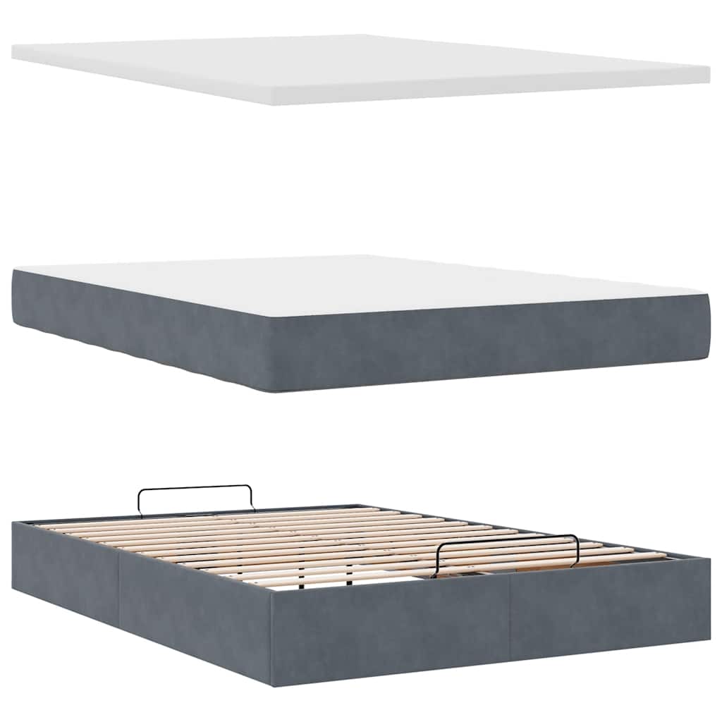 Ottoman-Bett mit Matratze & LEDs Dunkelgrau 140x200 cm Samt