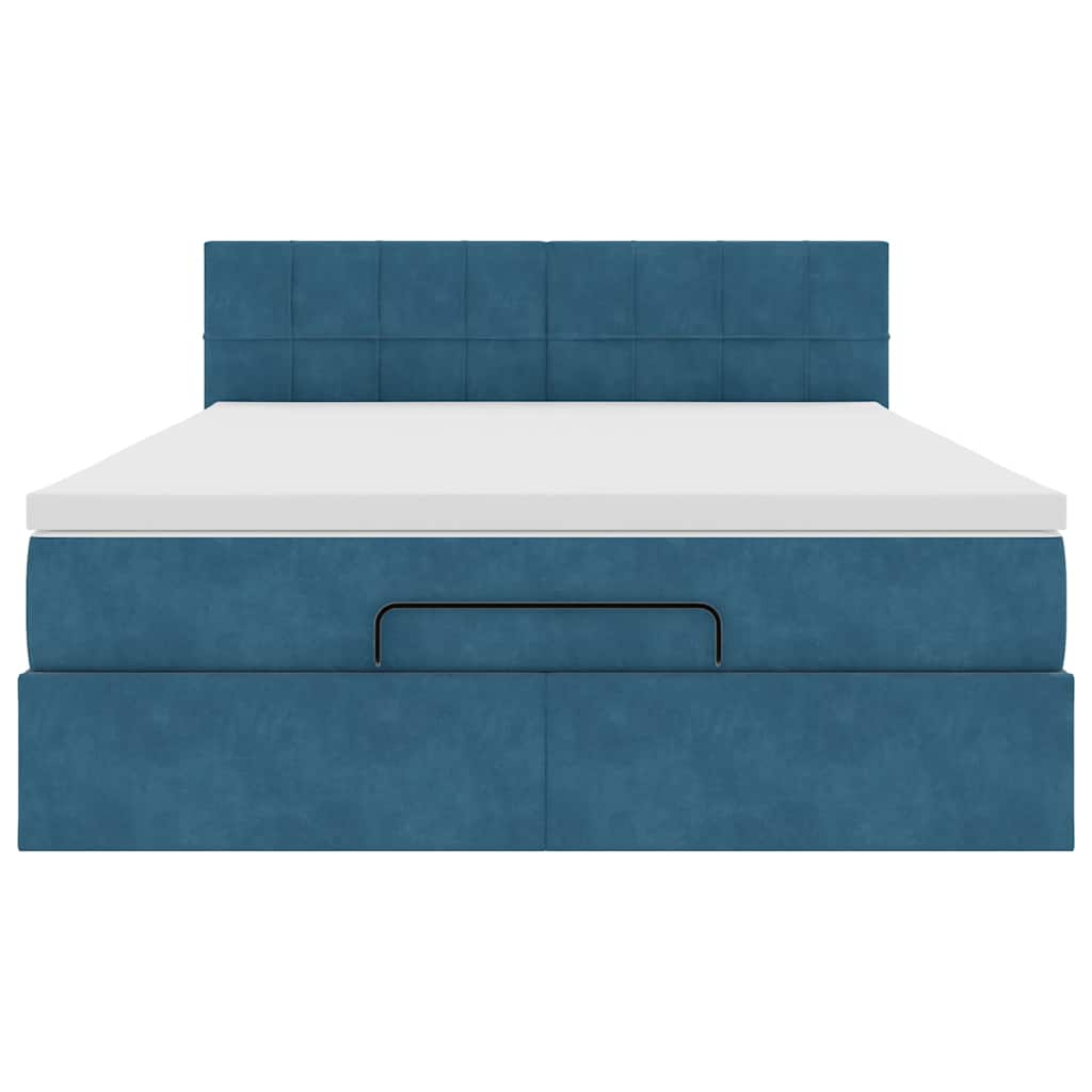 Ottoman-Bett mit Matratze & LEDs Dunkelblau 140x200 cm Samt