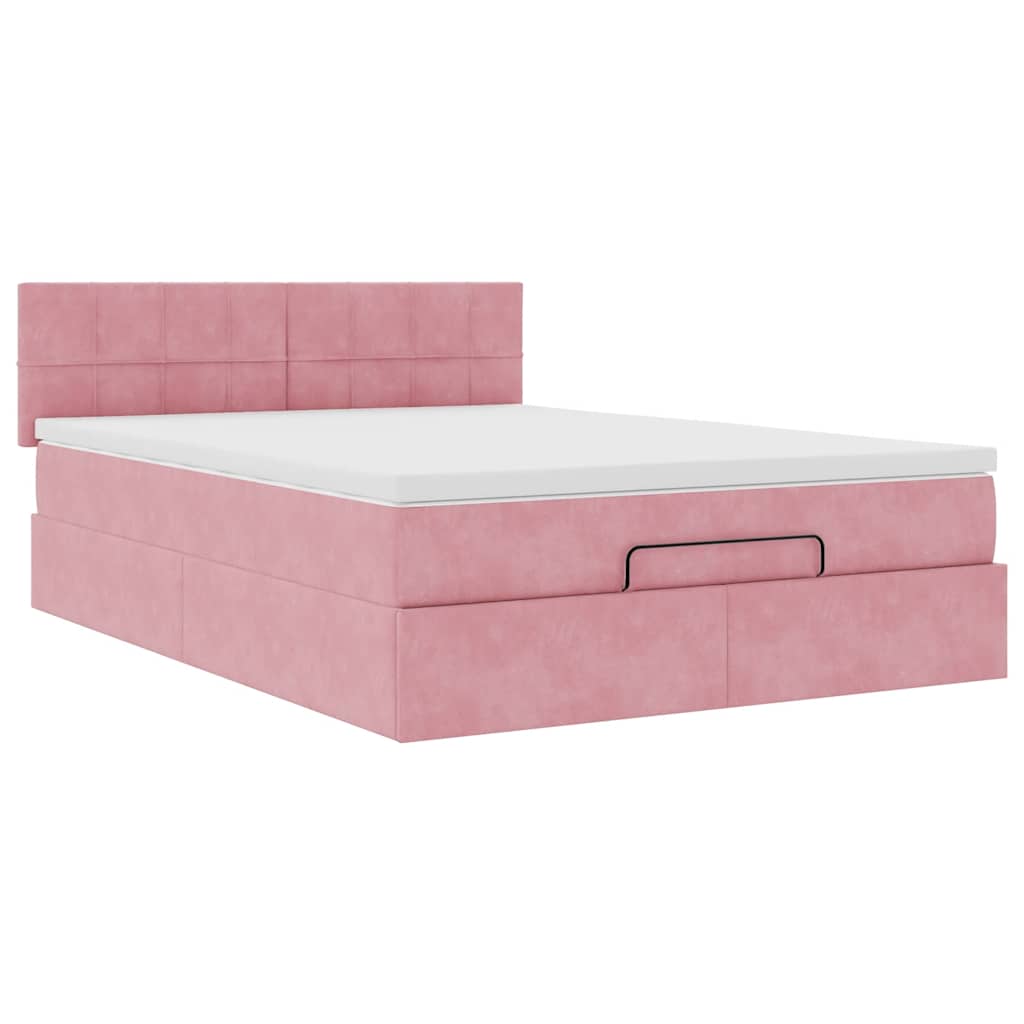 Ottoman-Bett mit Matratze & LEDs Rosa 140x200 cm Samt