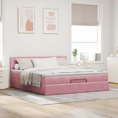 Ottoman-Bett mit Matratzen & LEDs Rosa 200x200 cm Samt