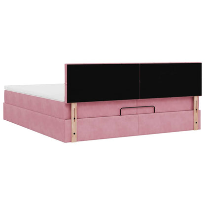 Ottoman-Bett mit Matratzen & LEDs Rosa 200x200 cm Samt