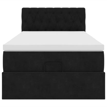 Ottoman-Bett mit Matratze & LEDs Schwarz 90x190 cm Samt