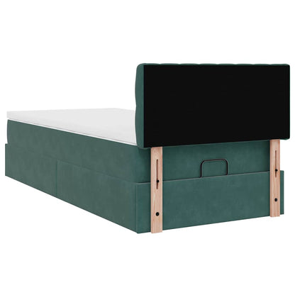 Ottoman-Bett mit Matratze & LEDs Dunkelgrün 90x190 cm Samt