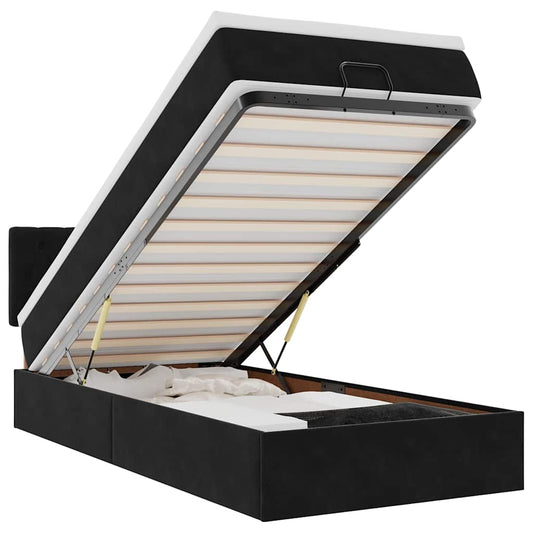 Ottoman-Bett mit Matratze & LEDs Schwarz 90x200 cm Samt