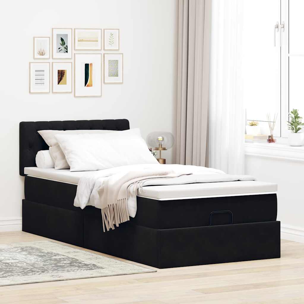 Ottoman-Bett mit Matratze & LEDs Schwarz 90x200 cm Samt