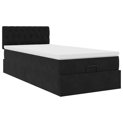 Ottoman-Bett mit Matratze & LEDs Schwarz 90x200 cm Samt