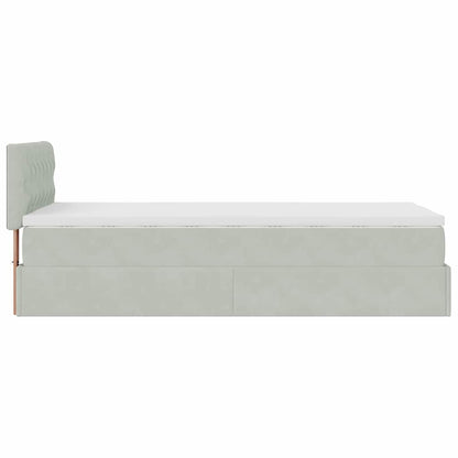 Ottoman-Bett mit Matratze & LEDs Hellgrau 100x200 cm Samt
