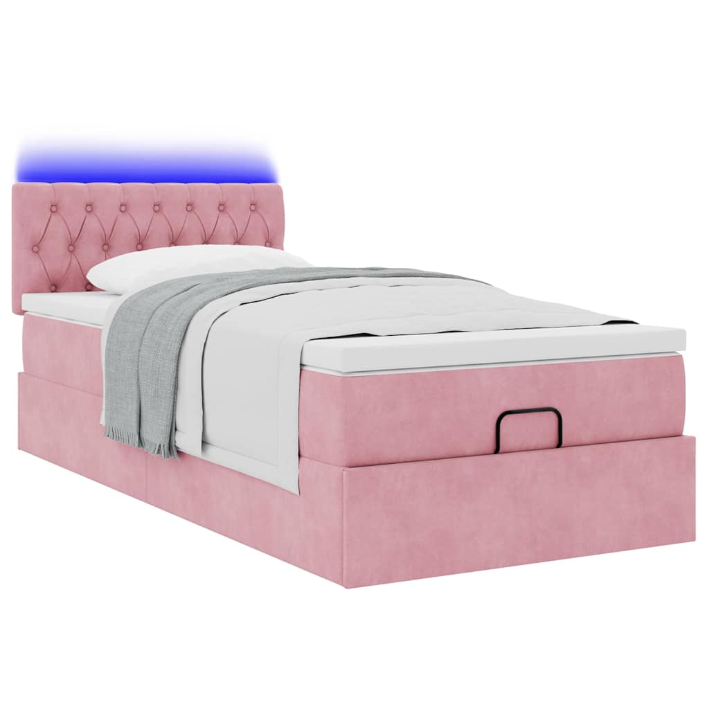 Ottoman-Bett mit Matratze & LEDs Rosa 100x200 cm Samt